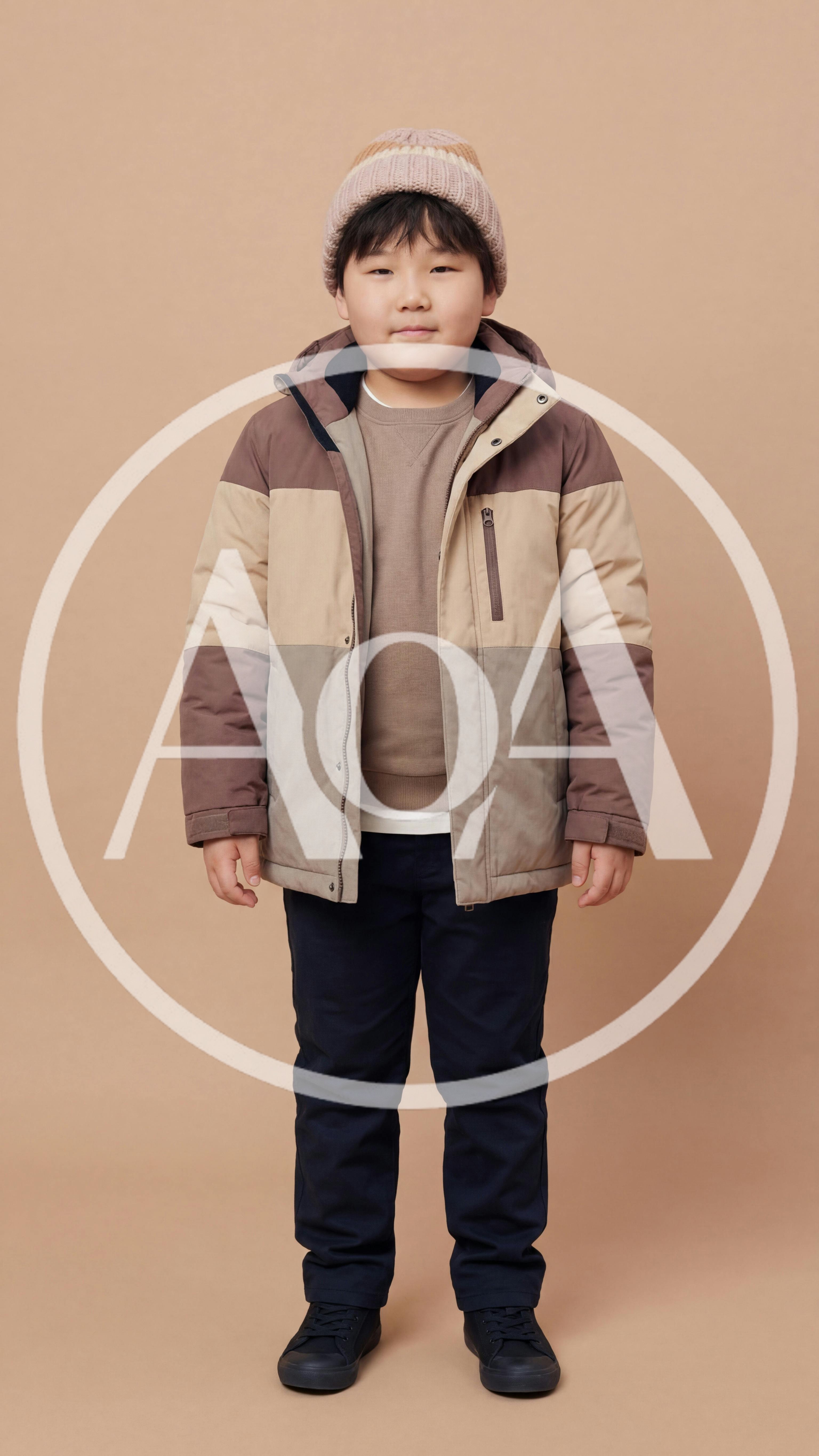 Young Asian Boy Wearing Winter Jacket And Beanie