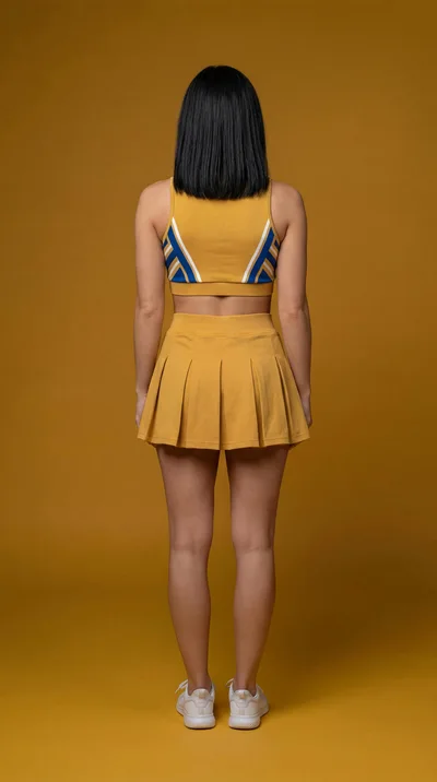 Back View Of A Cheerleader In A Yellow Uniform
