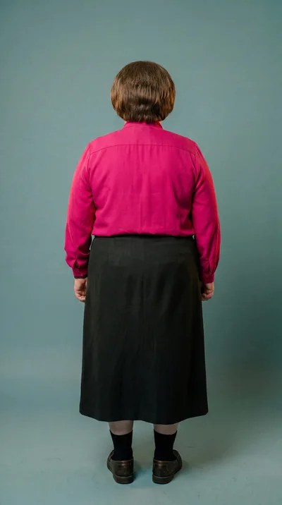 Back View Of A Woman Standing In A Pink Shirt