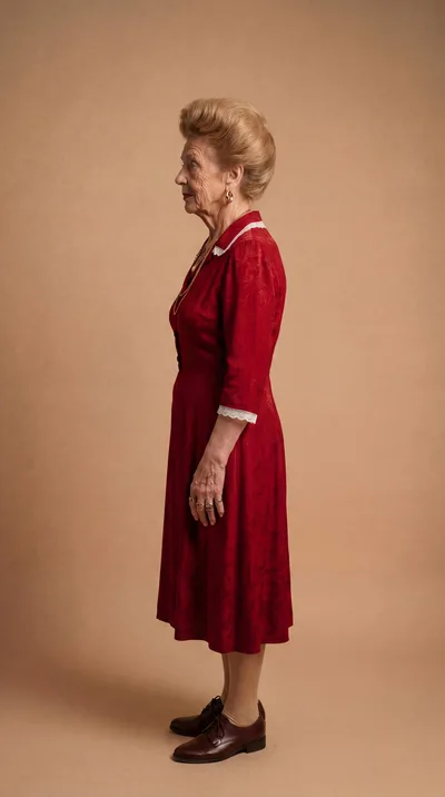 Side Profile Of An Elegant Elderly Woman In Red Dress