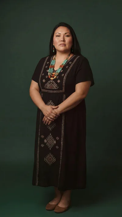Indigenous Woman Standing In Traditional Dress