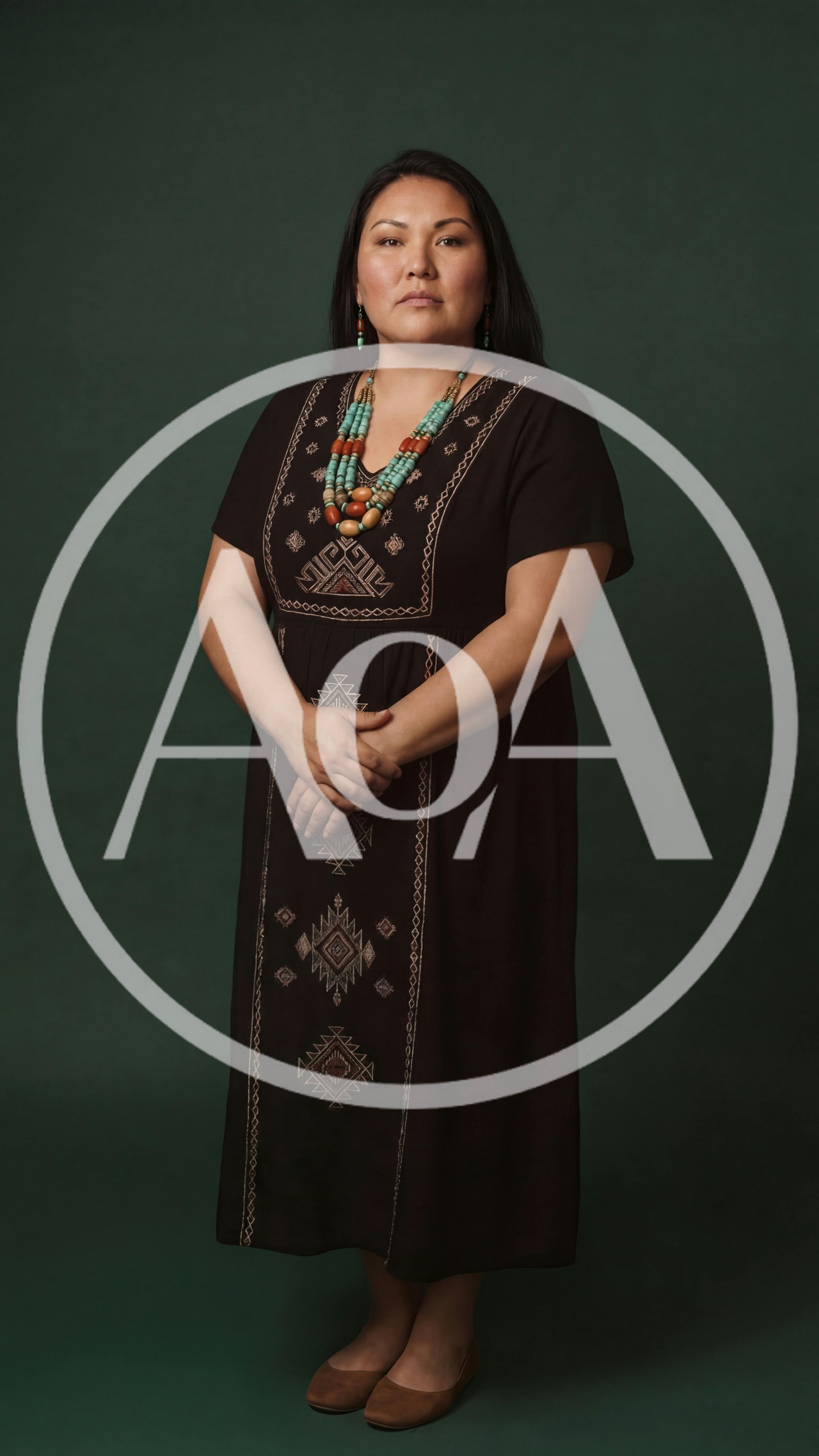 Indigenous Woman Standing In Traditional Dress
