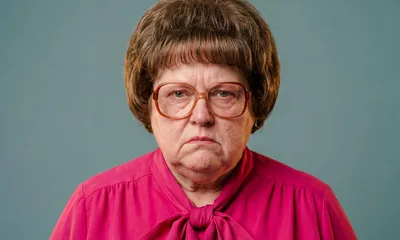 Serious Elderly Woman Looking Directly At Camera