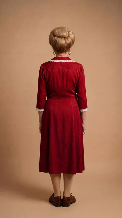 Back View Of An Elderly Woman In Vintage Dress