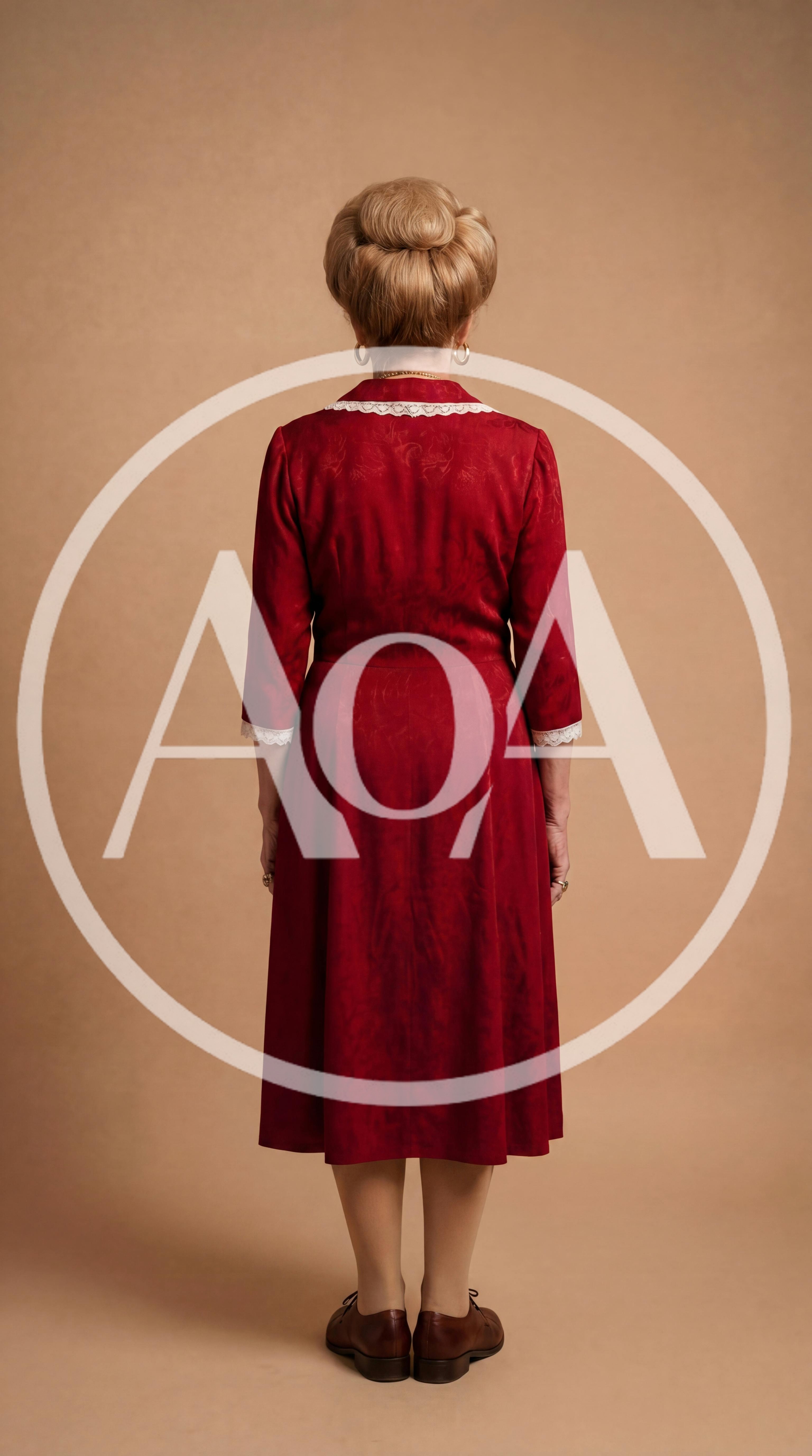 Back View Of An Elderly Woman In Vintage Dress