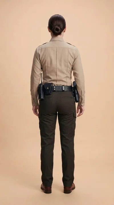 Back View Of A Female Police Officer In Uniform
