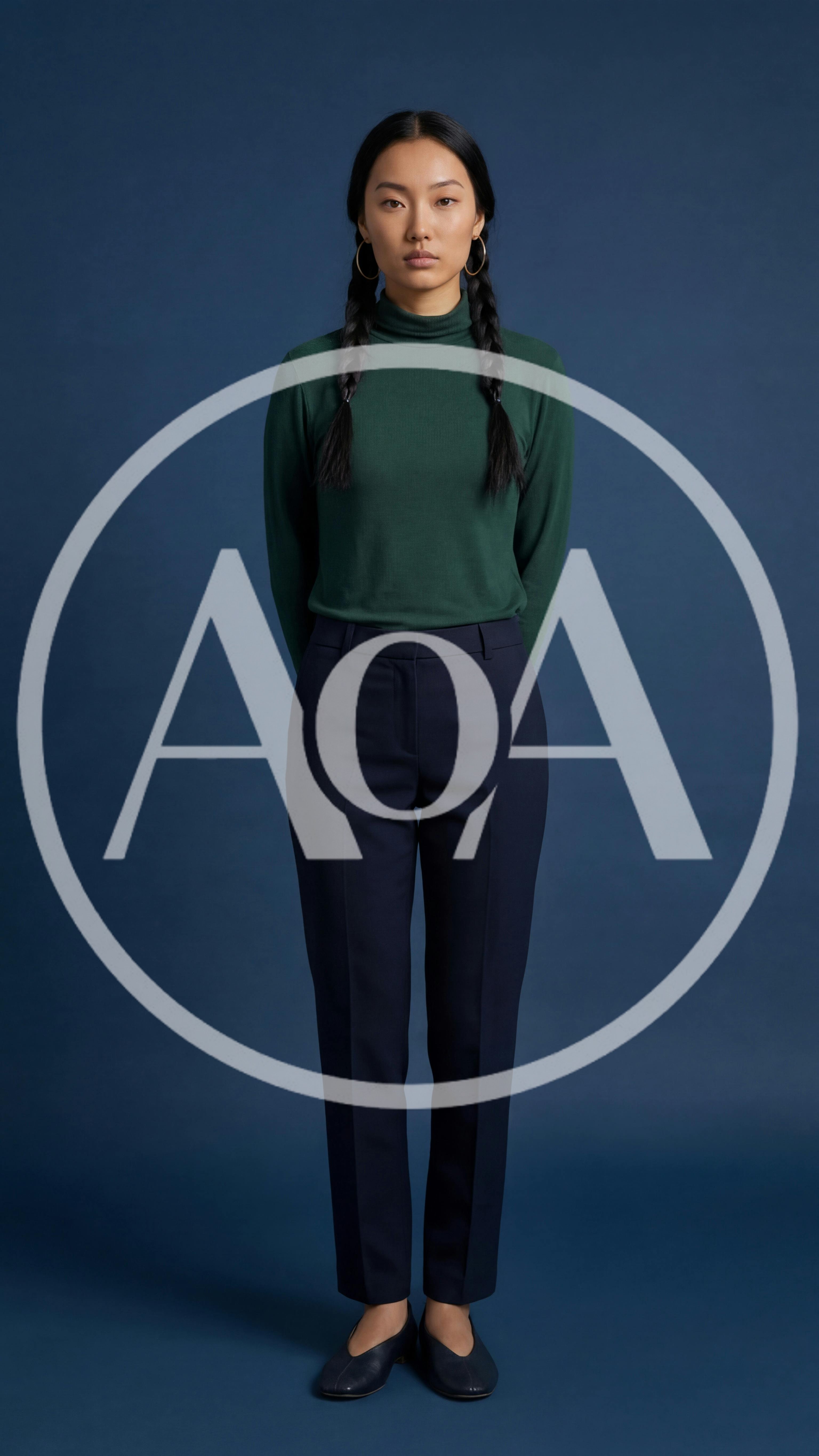 Young Asian Woman Standing Against Blue Background