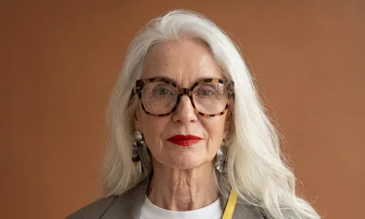 Portrait Of A Sophisticated Senior Woman With White Hair
