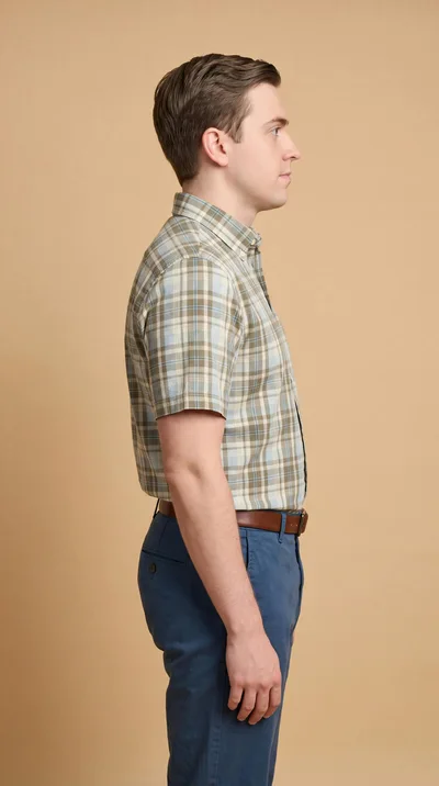 Side Profile Of A Man In A Plaid Shirt