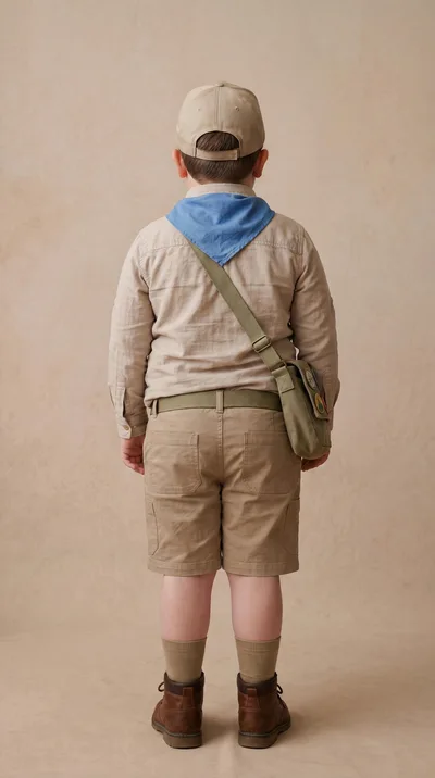 Young Boy Dressed As A Scout Standing Backwards