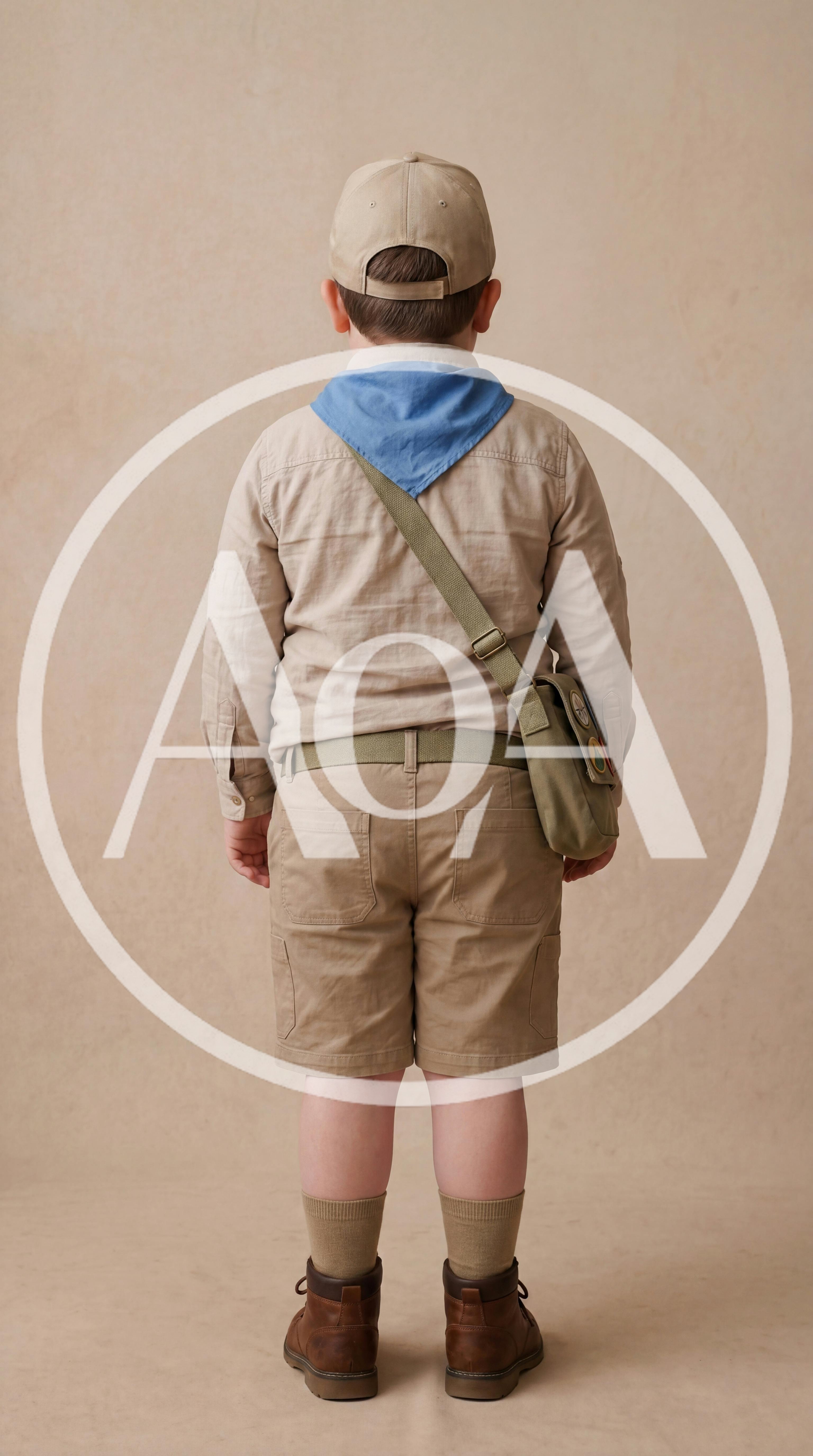Young Boy Dressed As A Scout Standing Backwards