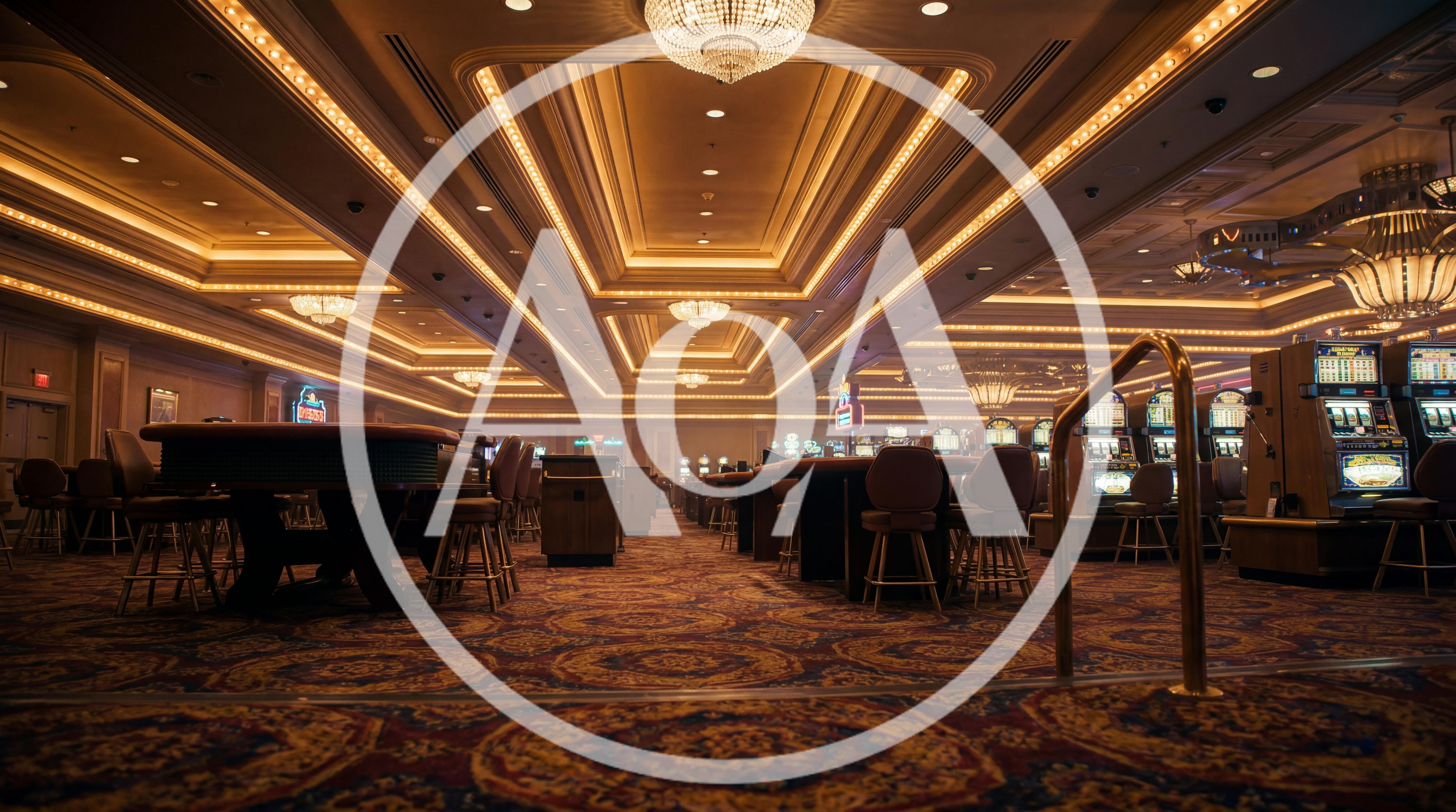 Empty Casino Floor With Gaming Tables And Slot Machines