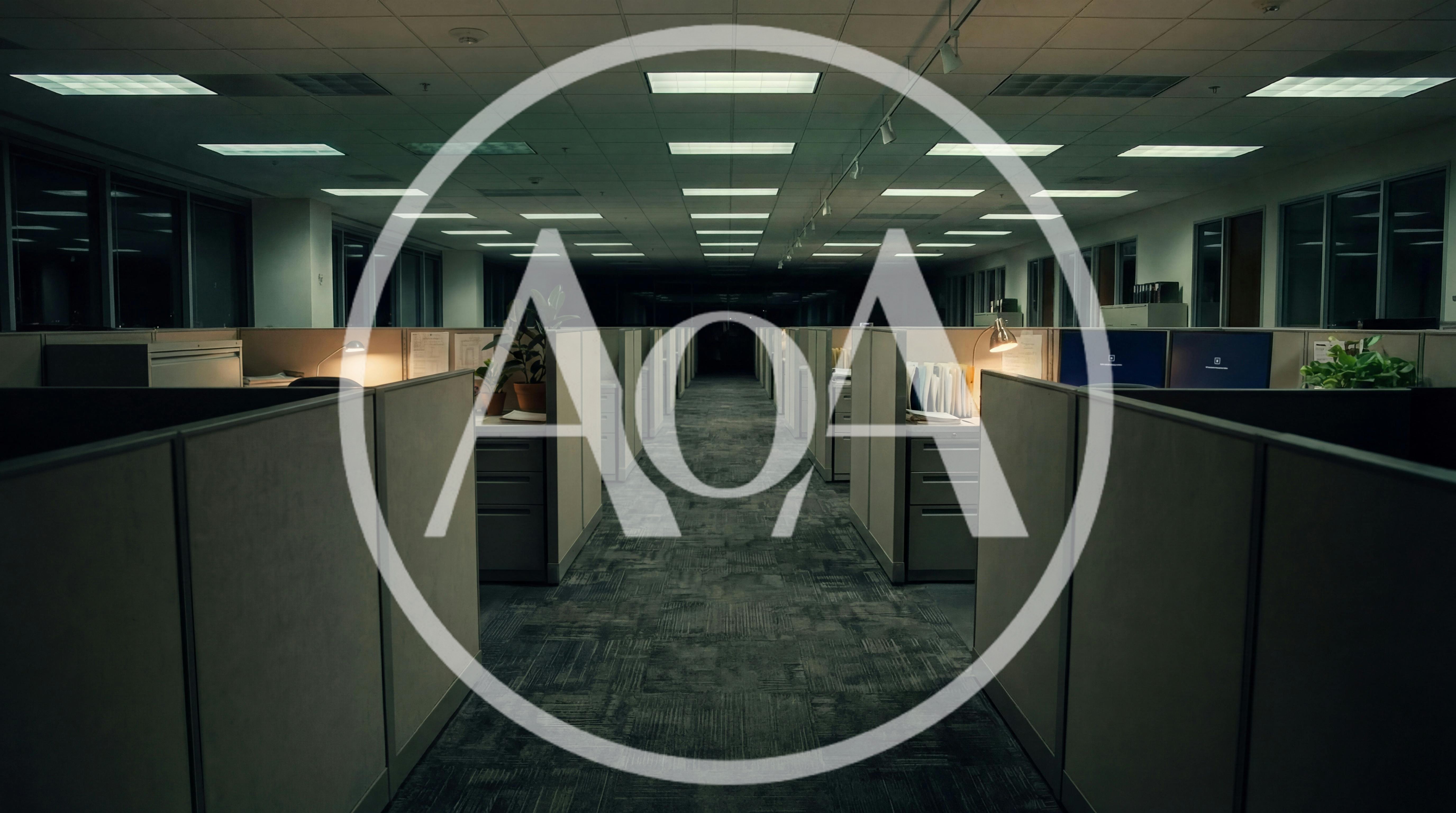 Empty Office Cubicles In A Dimly Lit Corporate Workspace