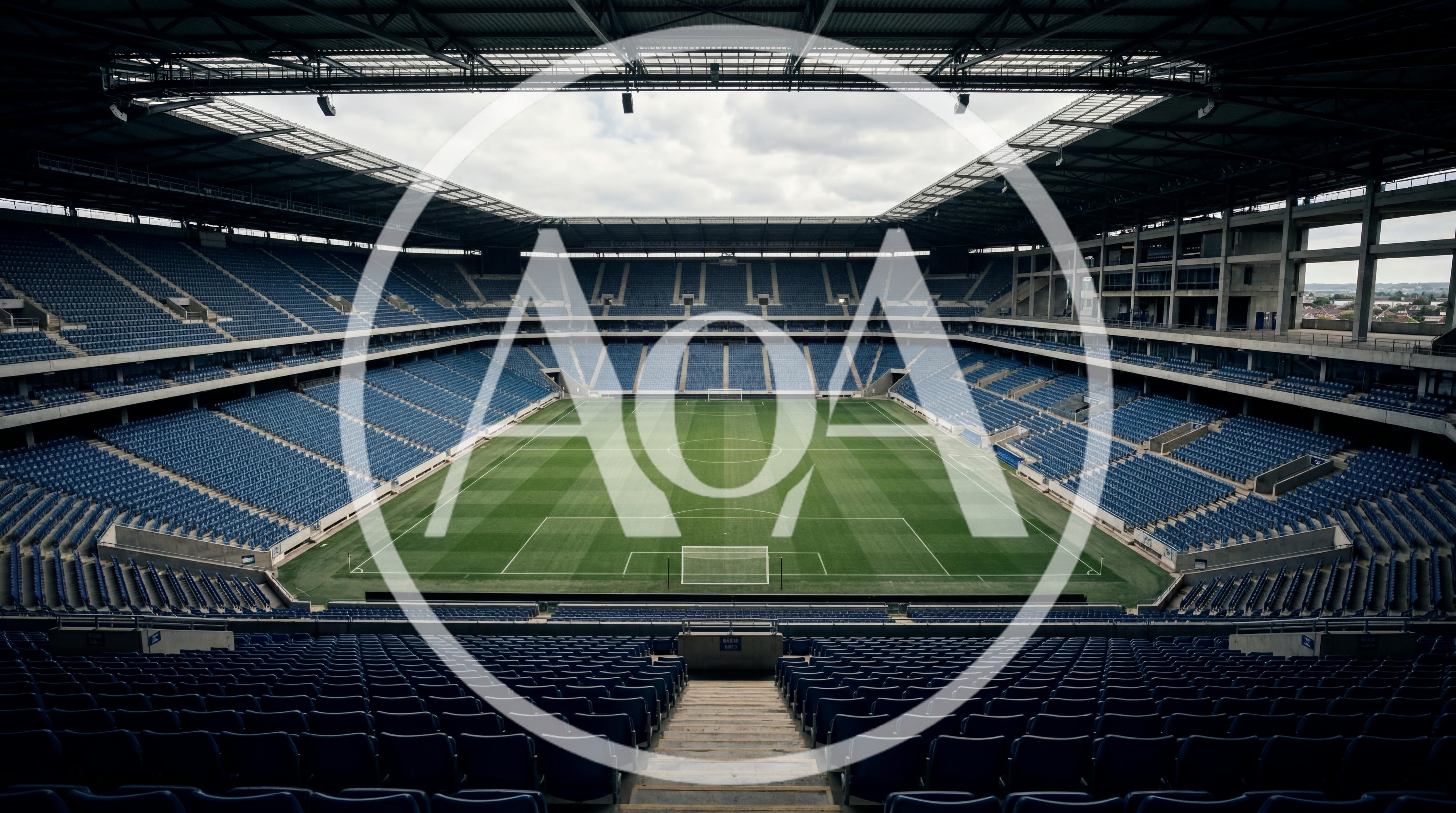 Empty Modern Football Stadium With Blue Seats