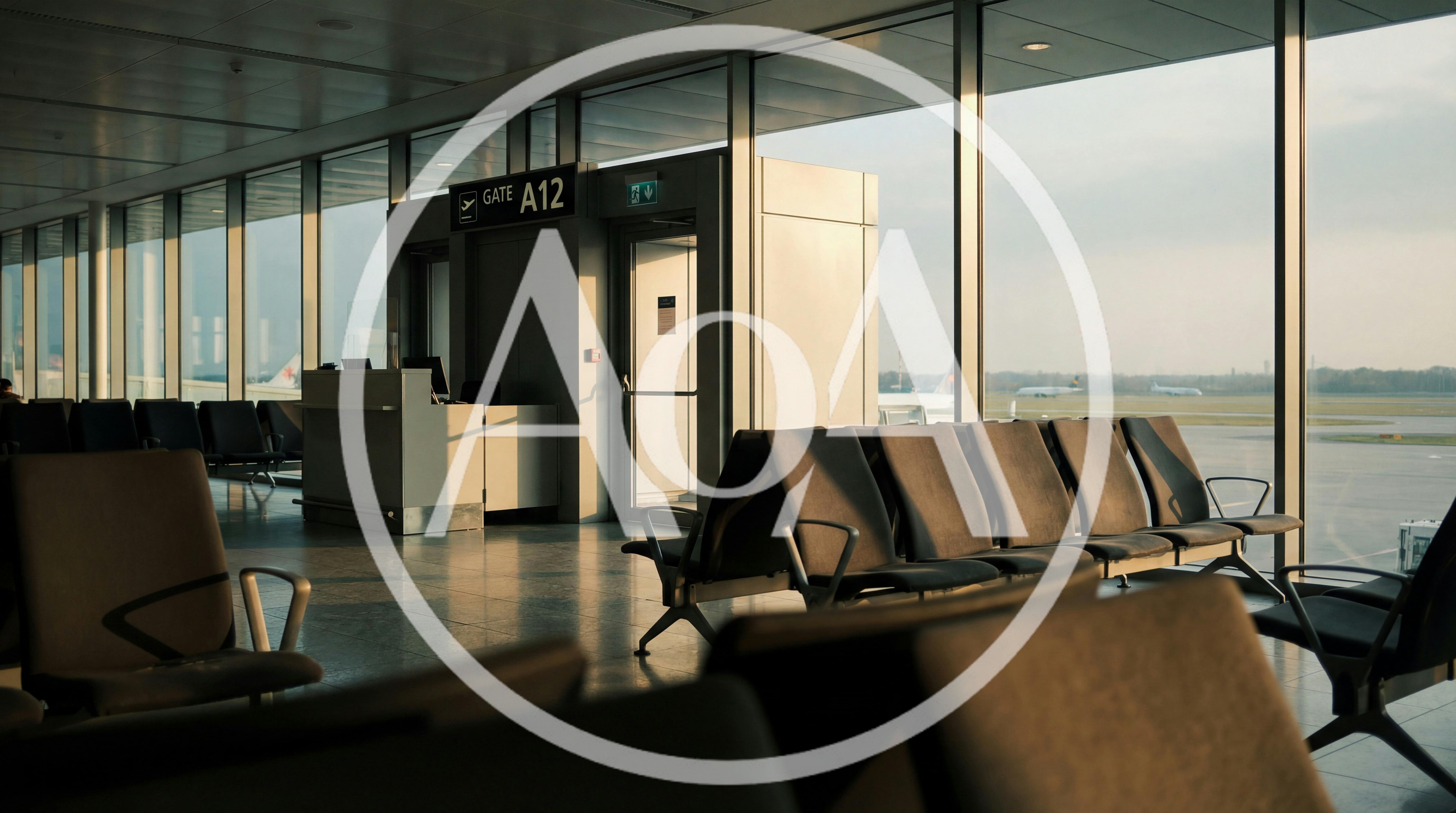 Empty Airport Departure Gate A12 At Sunset
