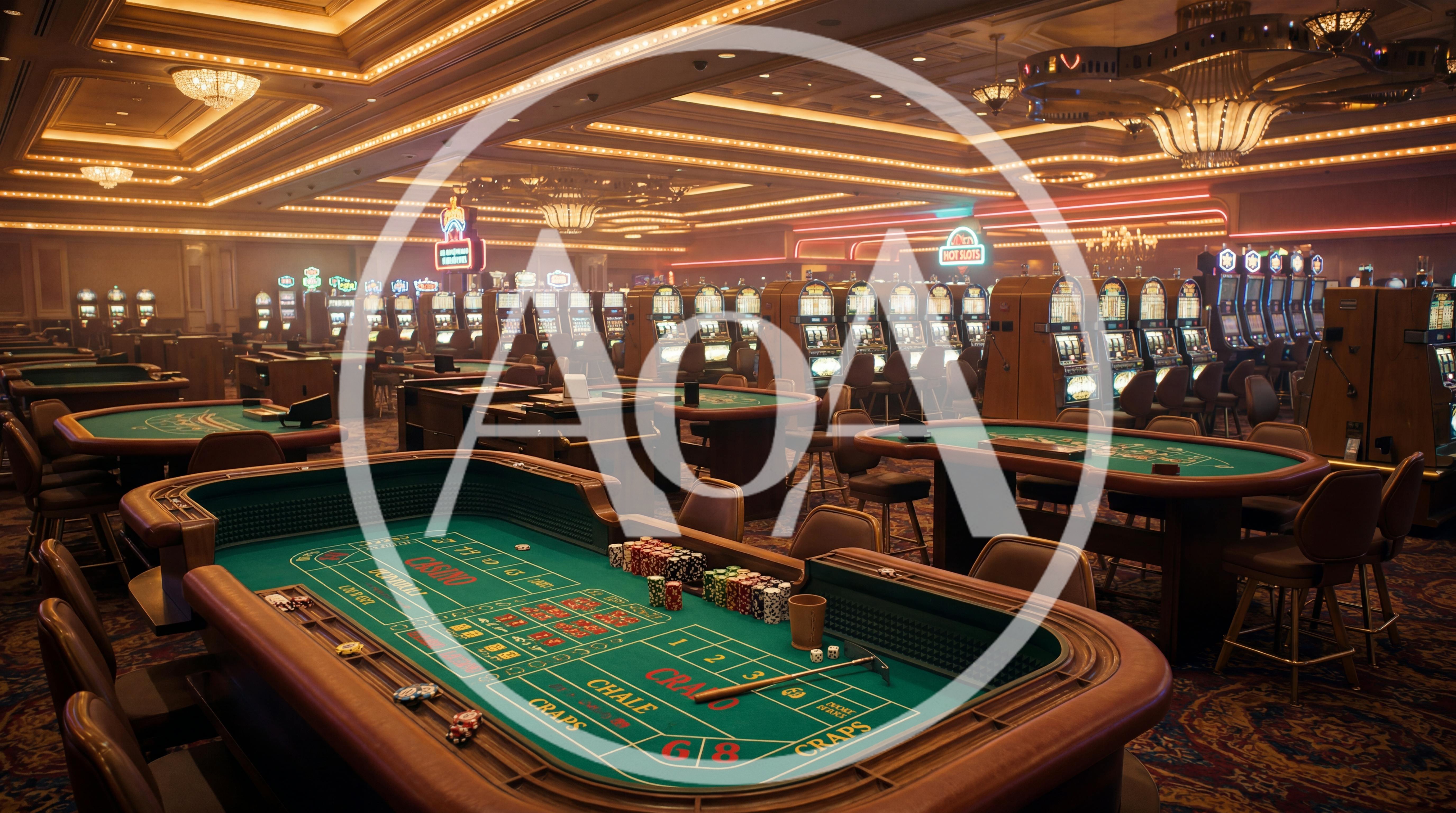 Empty Casino Floor With Craps Tables And Slot Machines