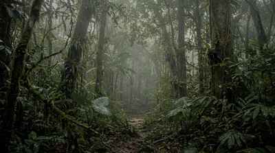Misty Tropical Rainforest Trail In Costa Rica