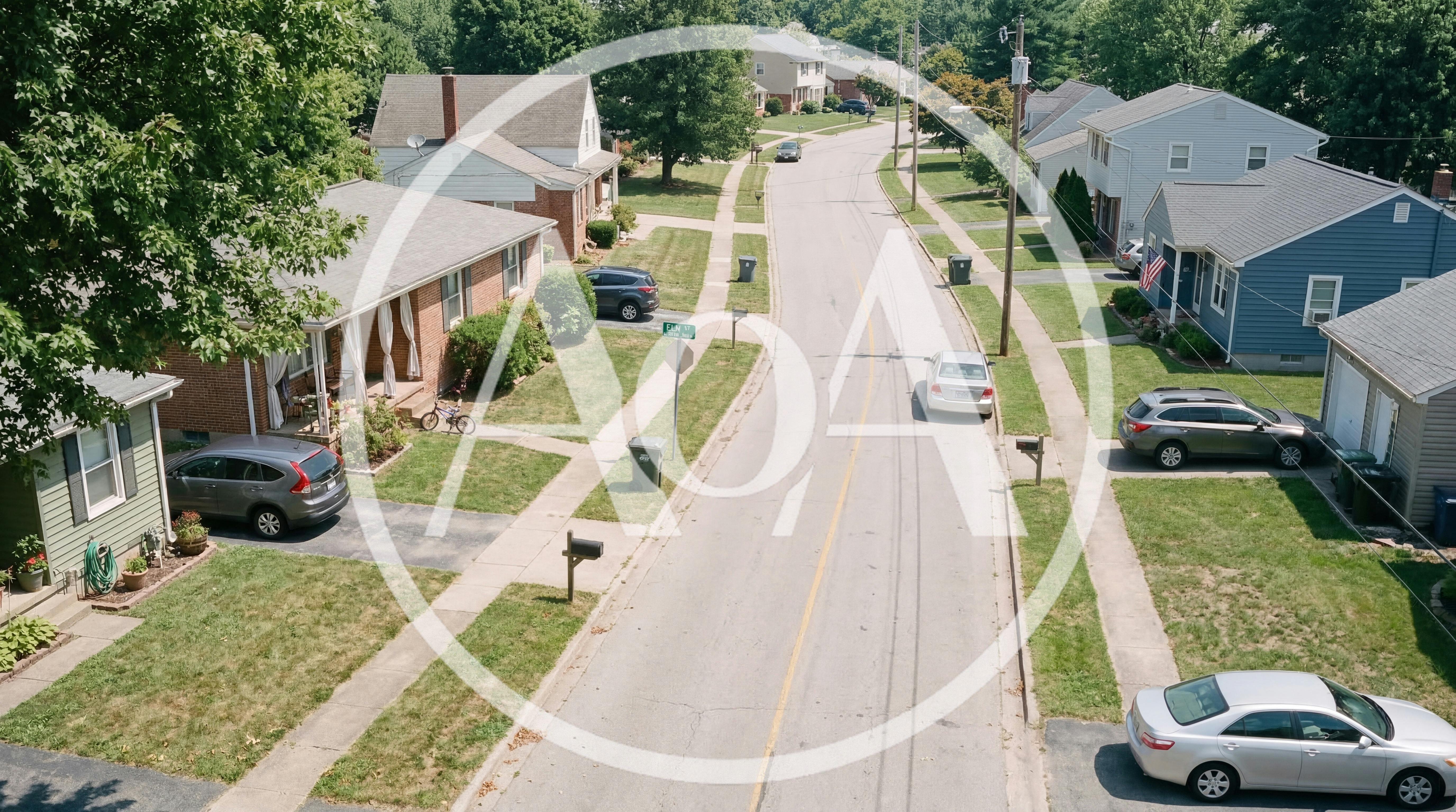 Aerial View Of A Quiet Suburban Residential Street