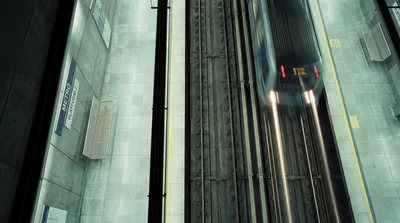 High Angle View Of A Moving Metro Train