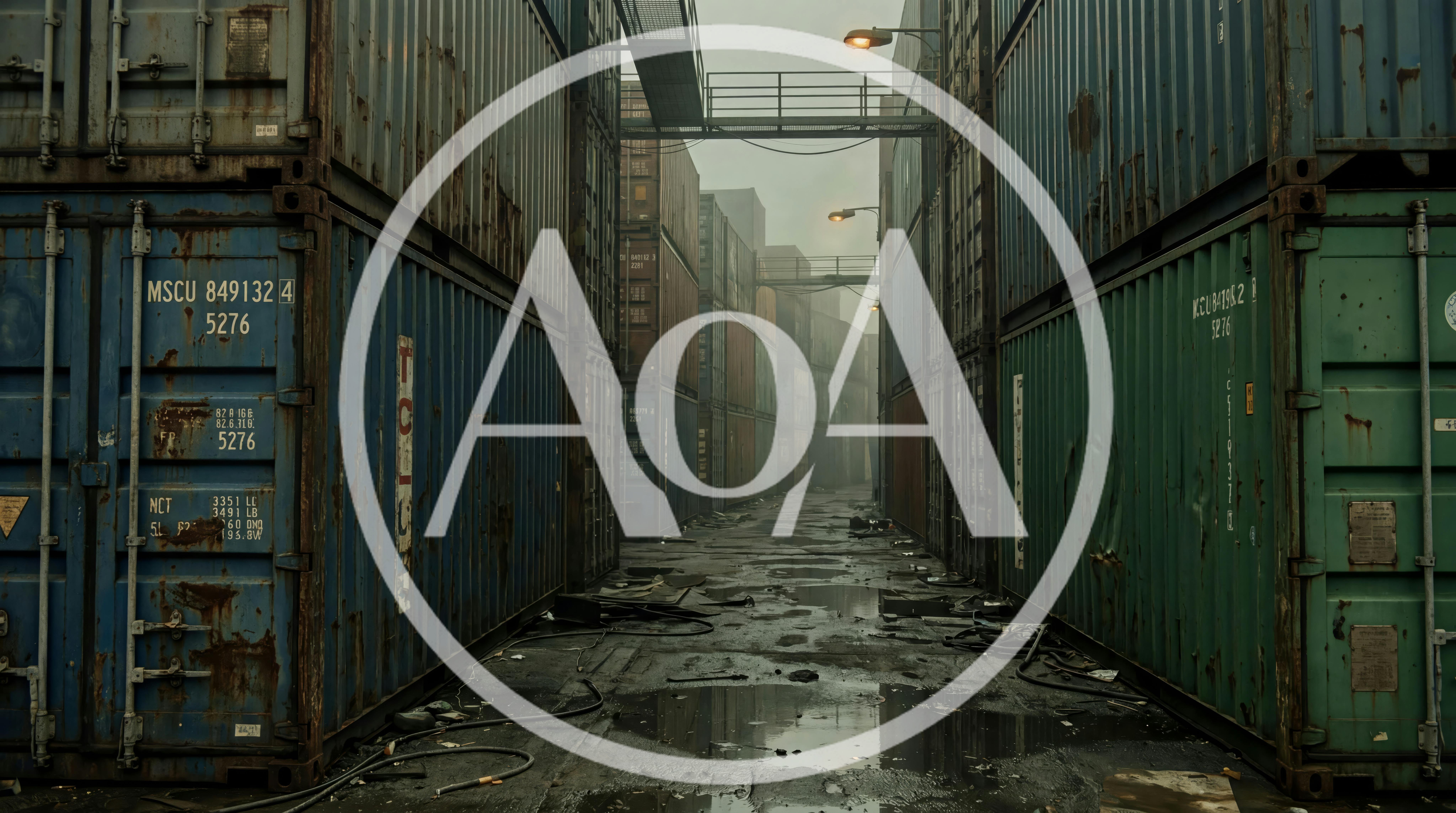 Abandoned Industrial Shipping Container Yard in Fog