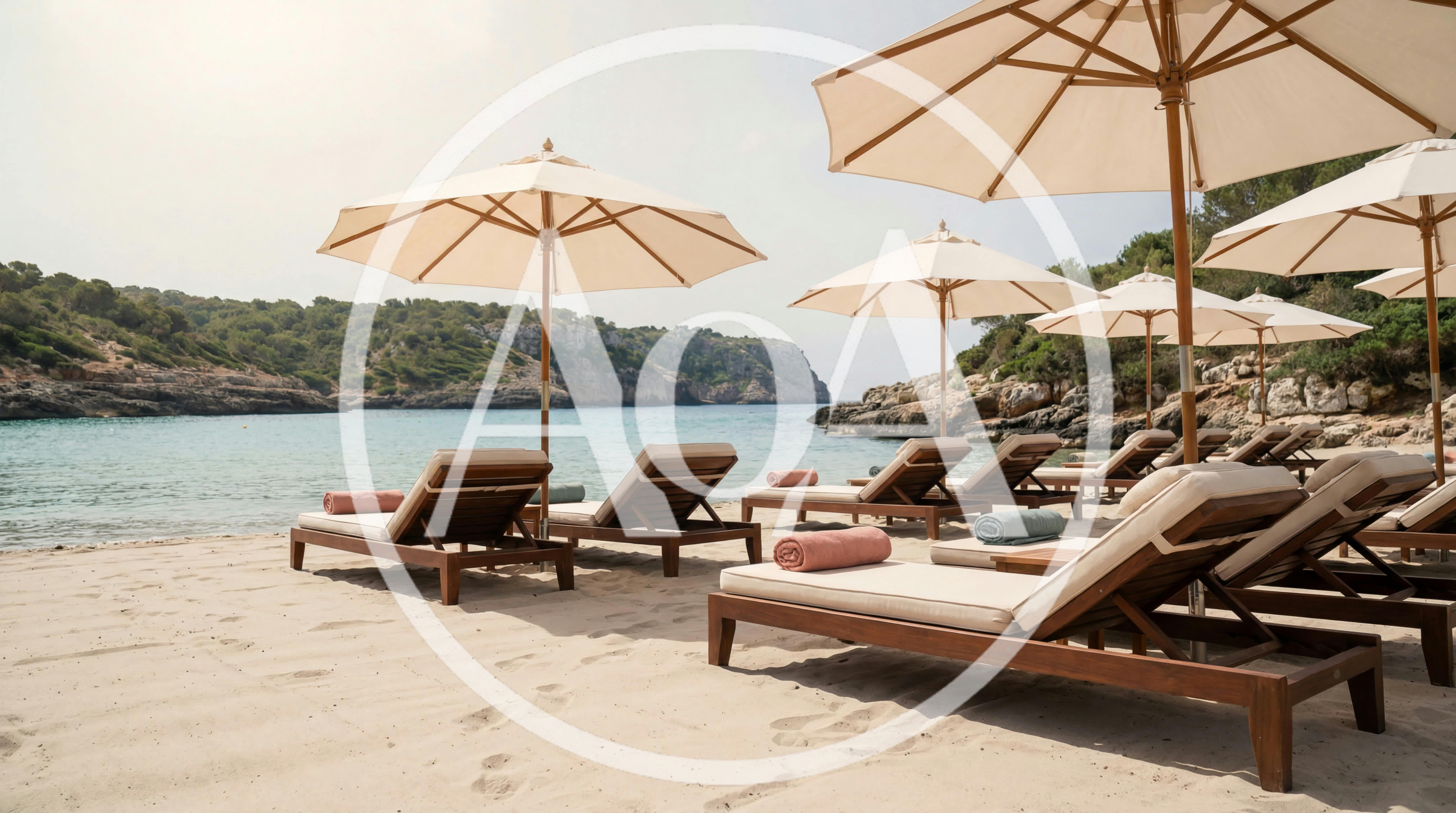 Empty Sun Loungers On A Tropical Beach