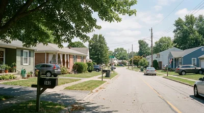 Quiet Suburban Residential Street With Houses And Parked Cars