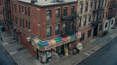 Aerial View Of A Corner Convenience Store In New York