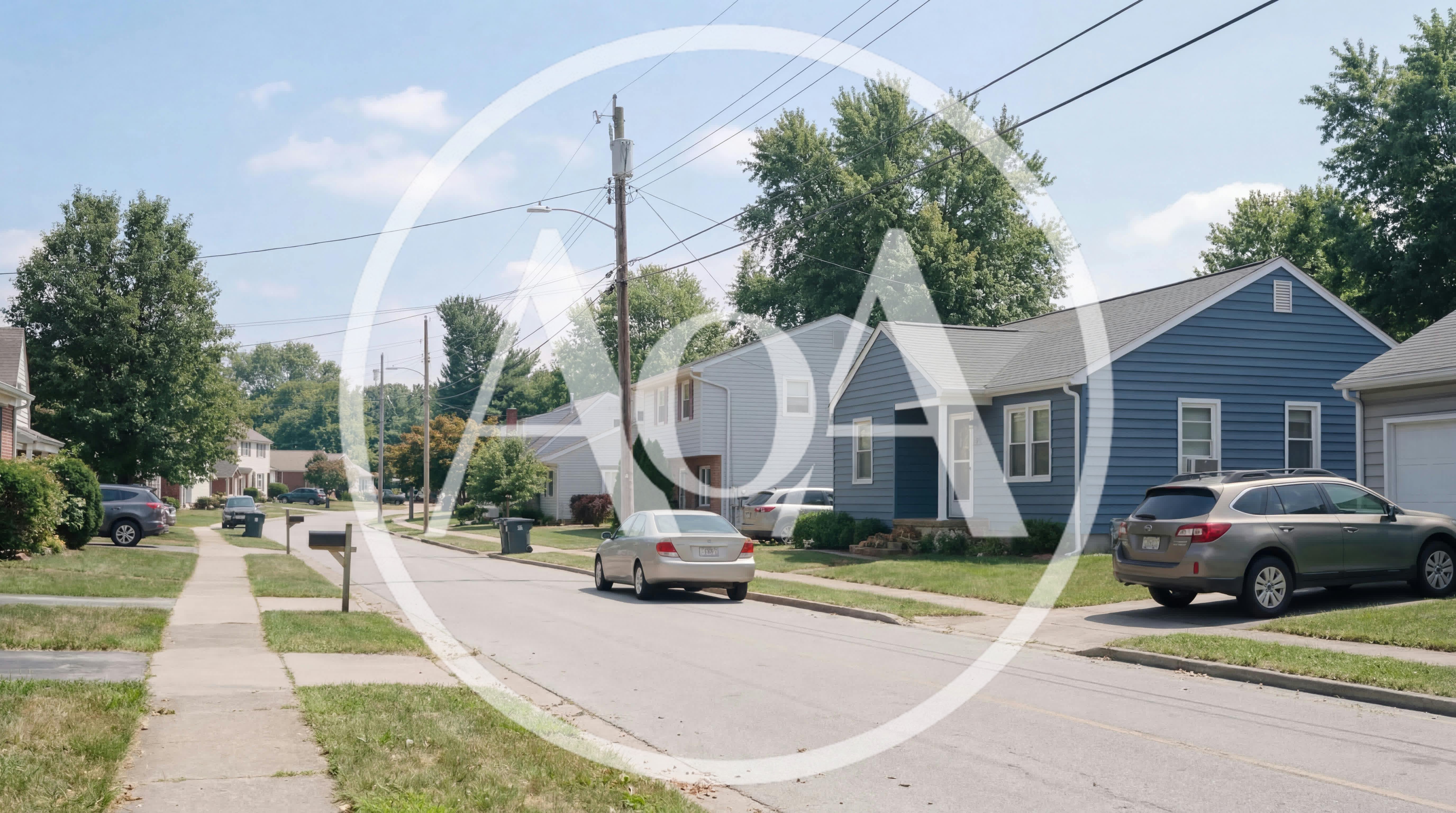 Suburban Residential Street With Houses And Parked Cars