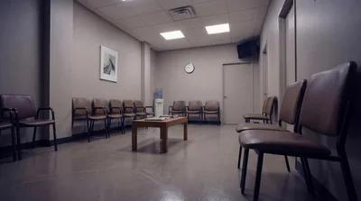 Empty Waiting Room With Brown Chairs