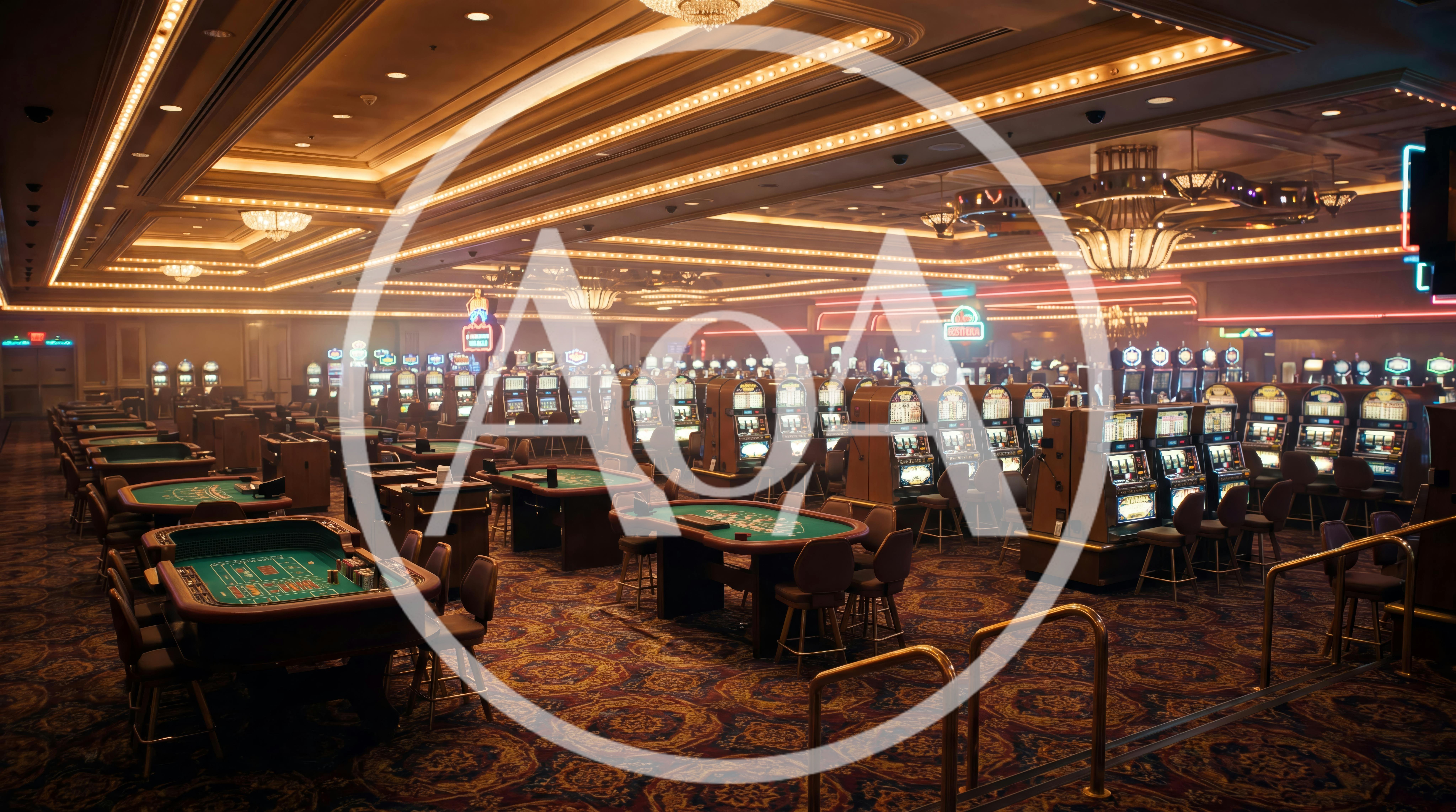 Empty Casino Floor With Rows Of Slot Machines