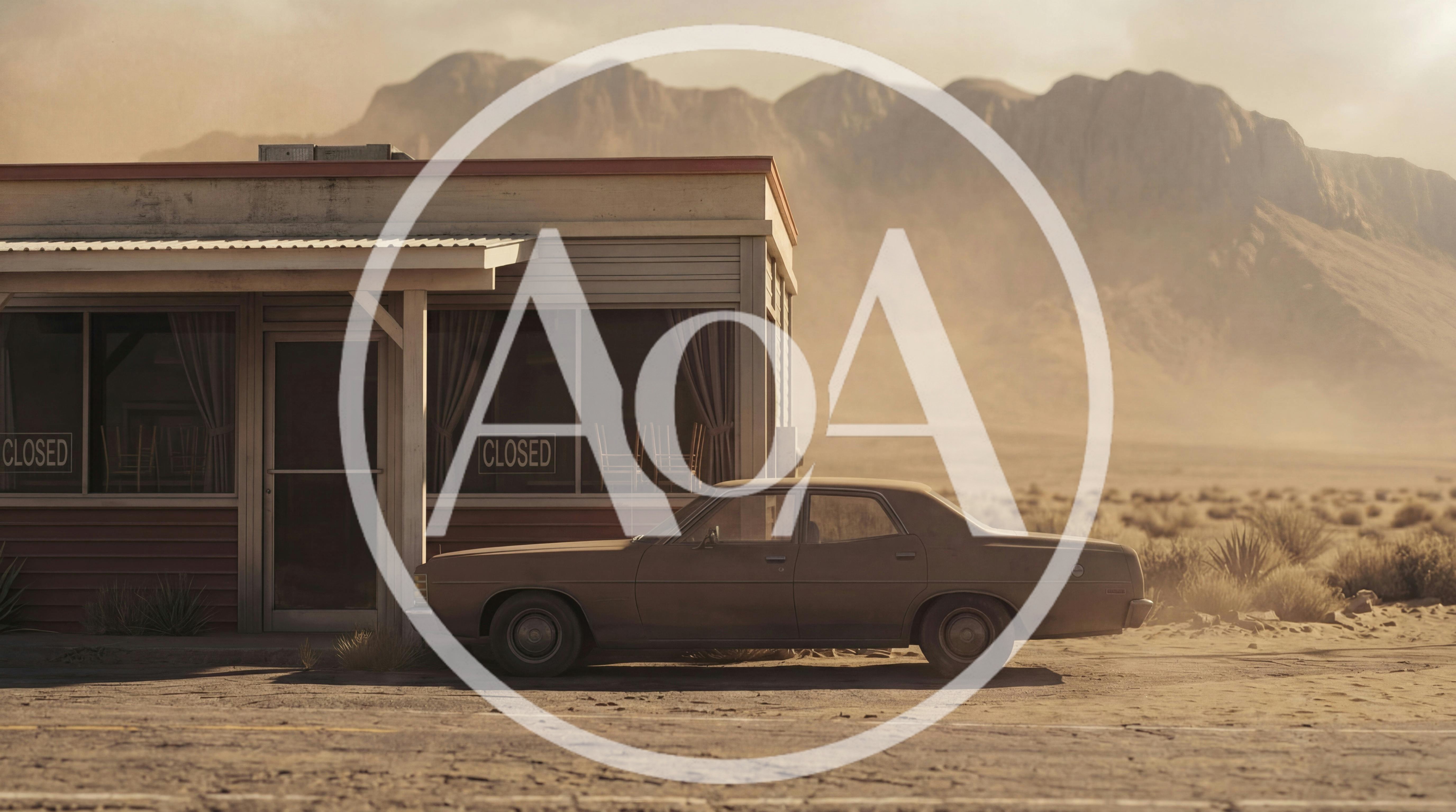 Abandoned Diner With Vintage Sedan In Desert Landscape