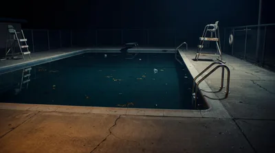 Empty Public Swimming Pool At Night