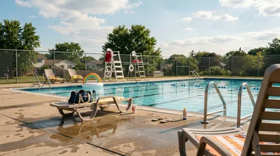 Empty Public Swimming Pool On A Sunny Summer Day