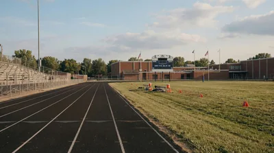 Empty High School Football Field And Running Track