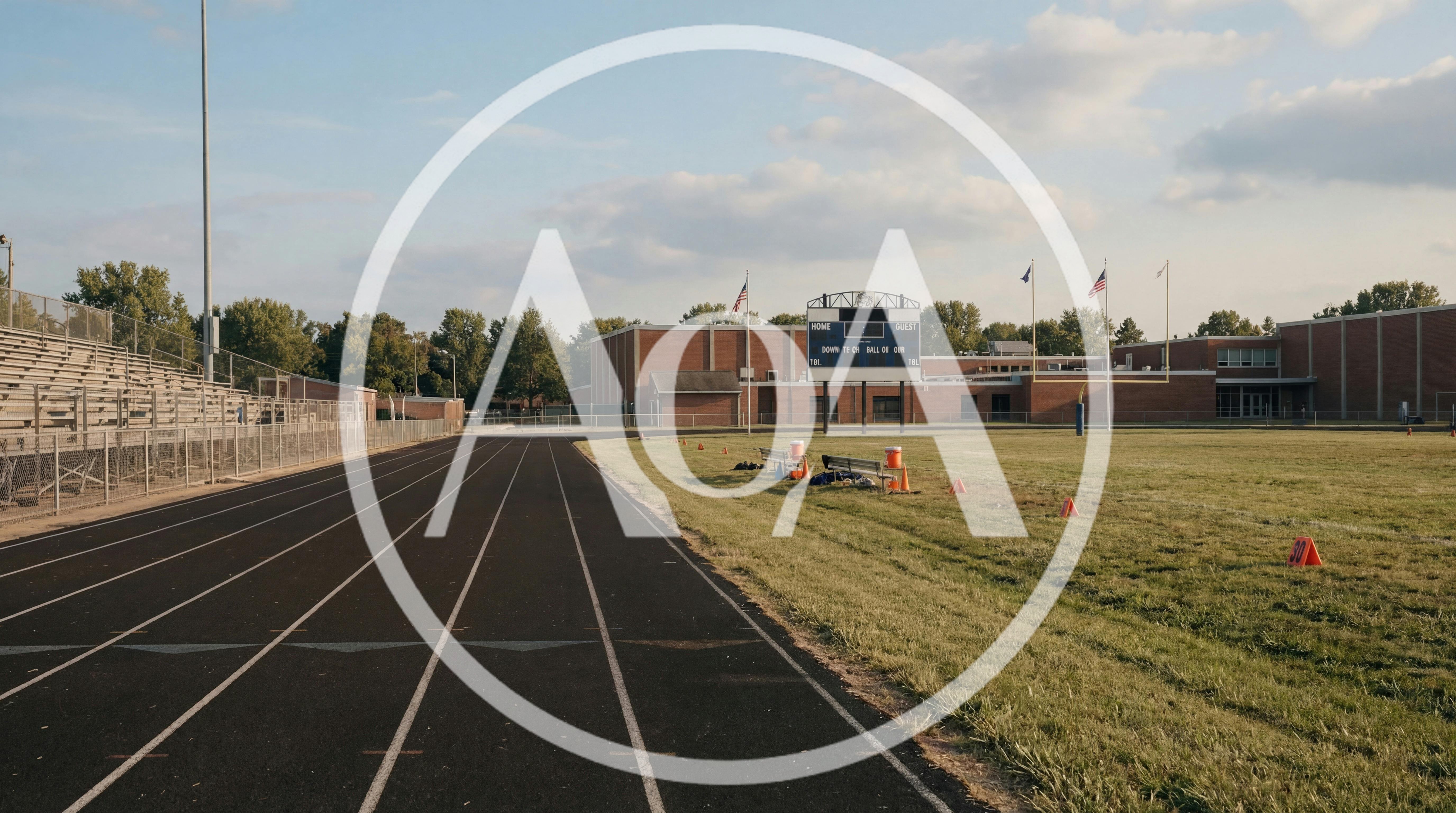 Empty High School Football Field And Running Track