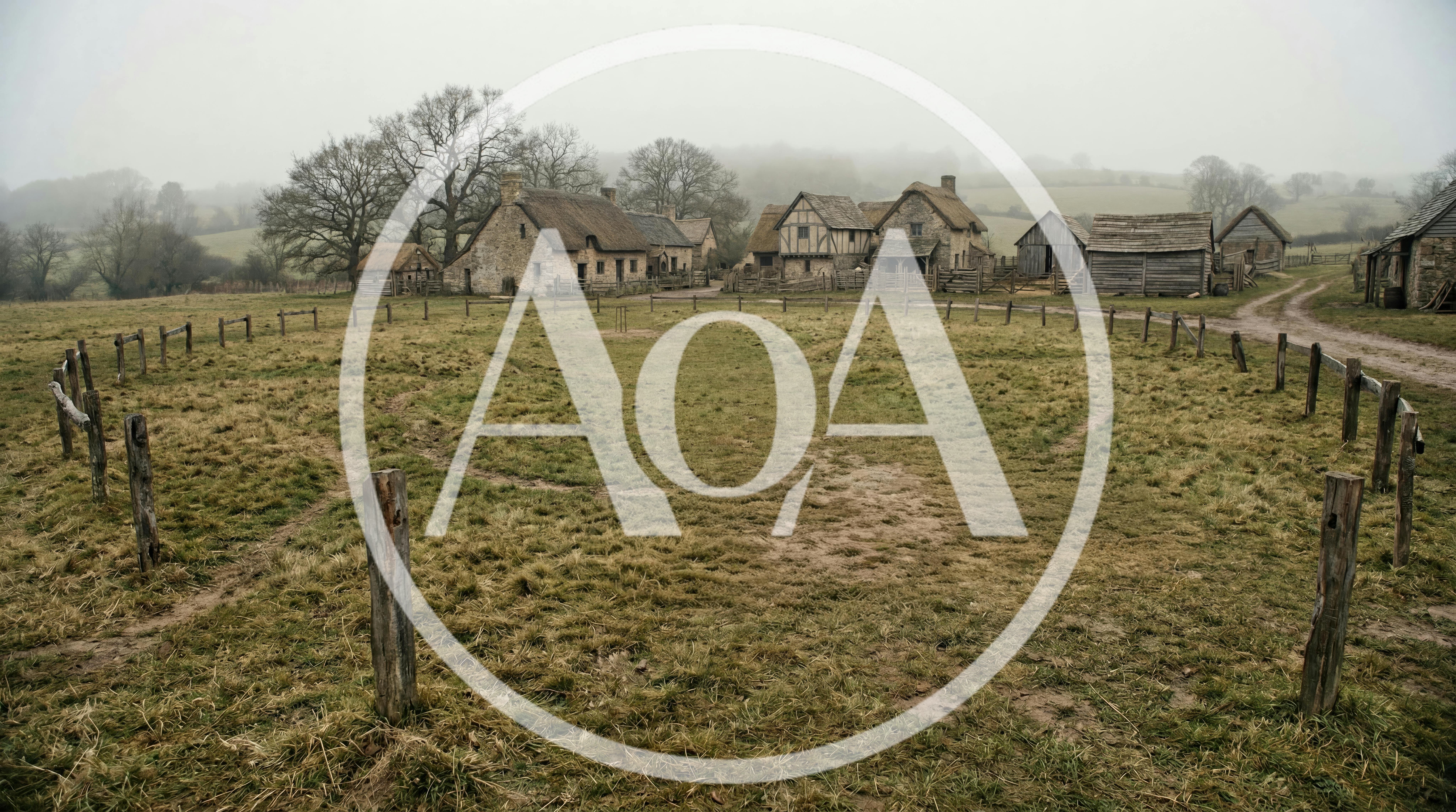 Medieval Village Settlement In A Misty Rural Landscape