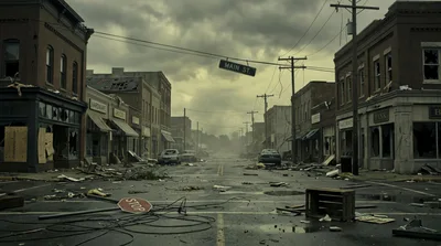 Post-Apocalyptic Main Street With Storm Damage