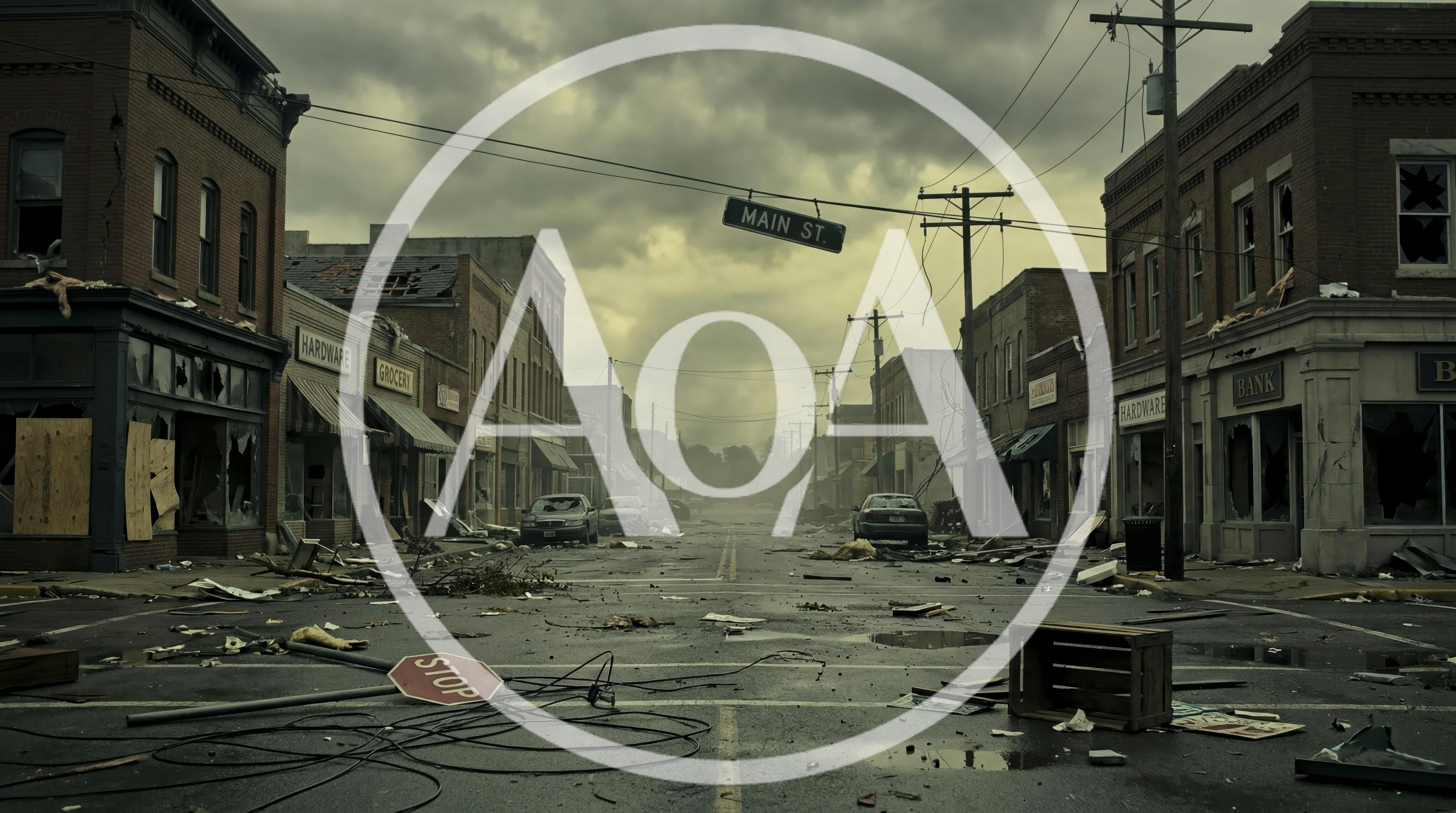 Post-Apocalyptic Main Street With Storm Damage