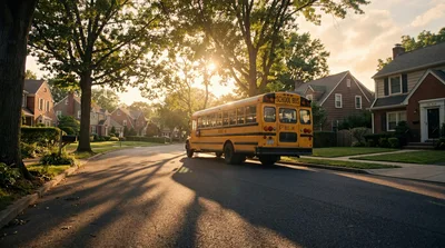Yellow School Bus Parked on Suburban Residential Street