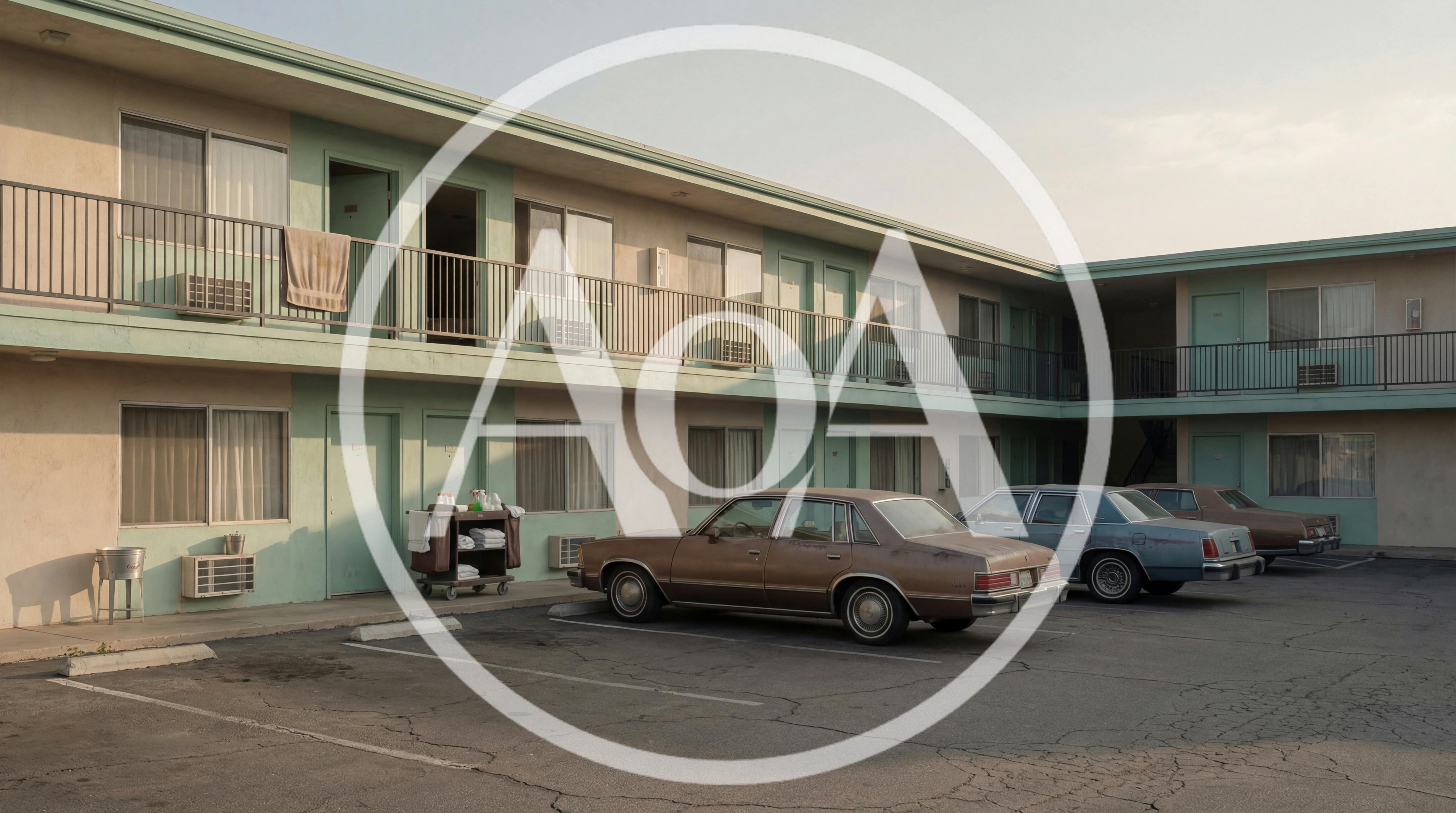 Vintage Motel Exterior With Parked Classic Cars