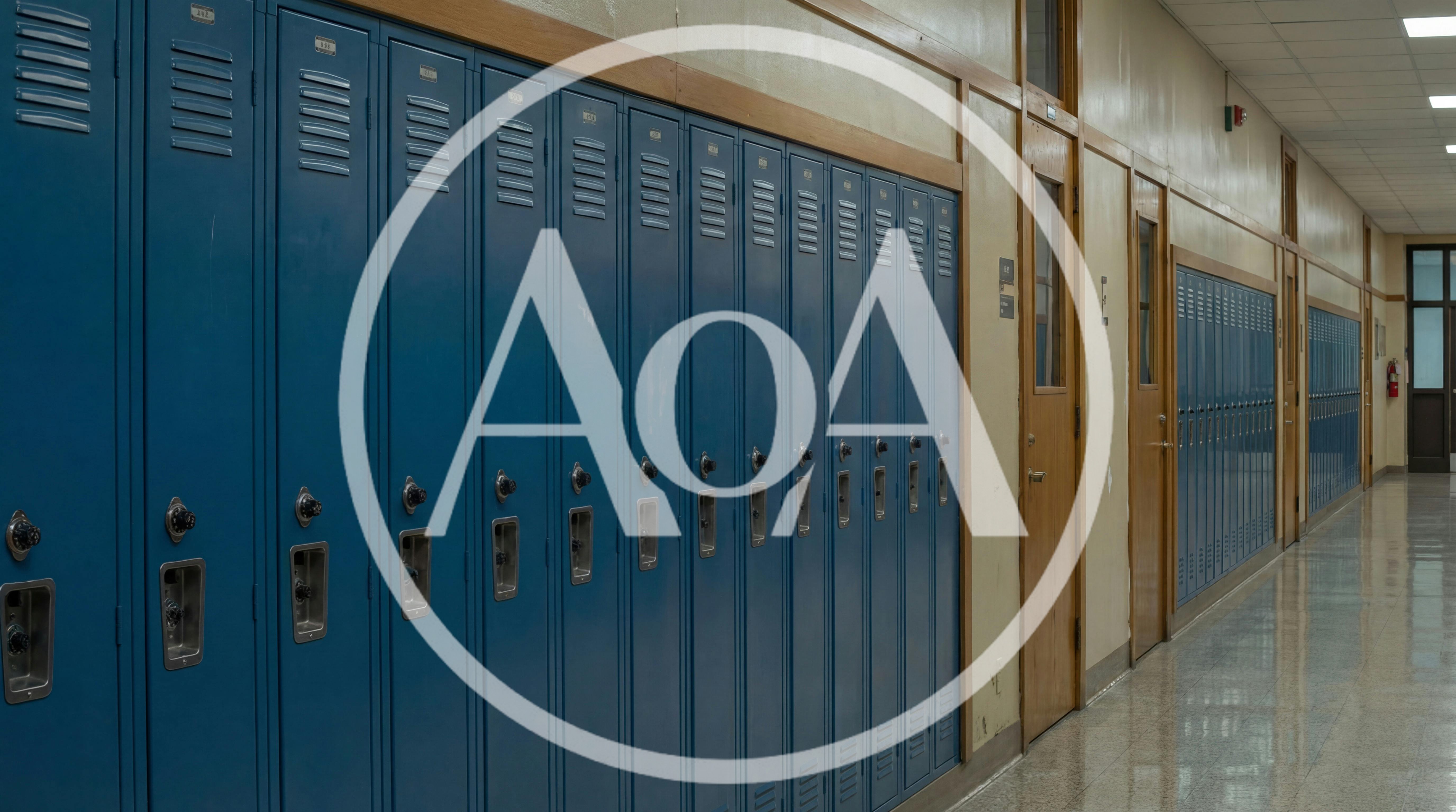 Empty School Hallway With Rows Of Blue Lockers