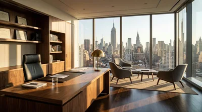 Modern Executive Office With New York City Skyline View