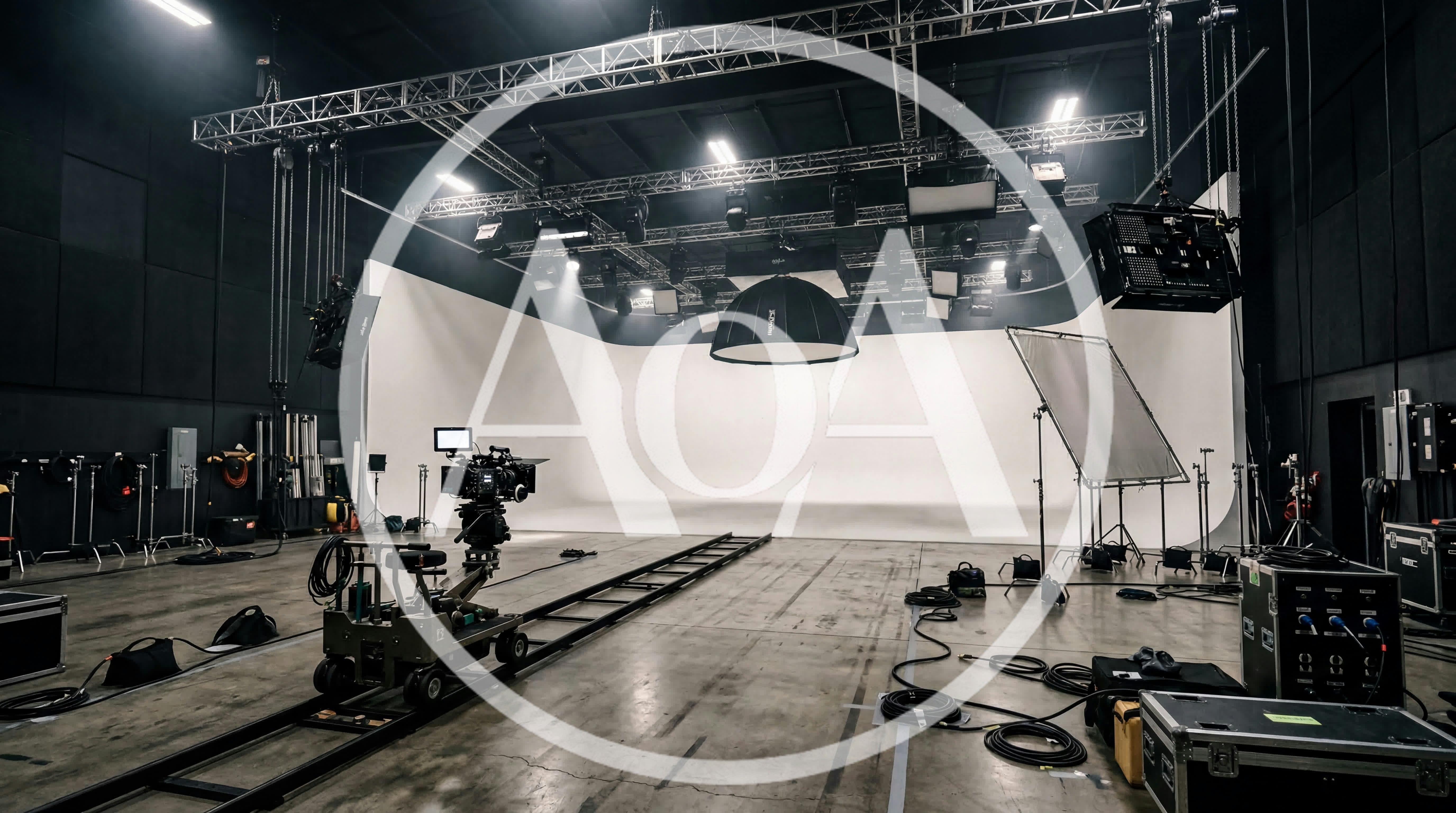 Professional Film Studio Set With Camera Dolly And Lighting