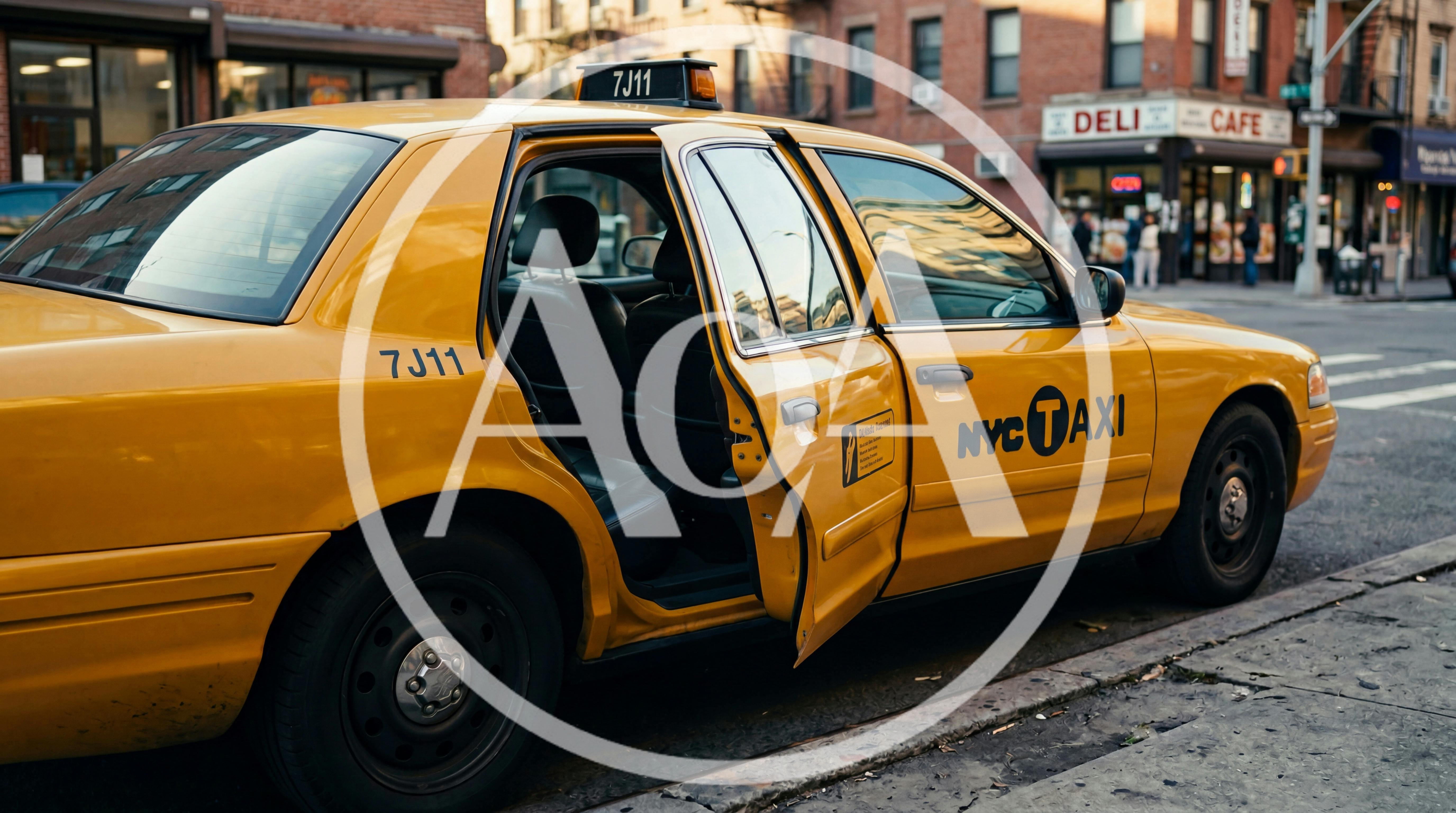 Yellow New York City Taxi Cab With Open Door