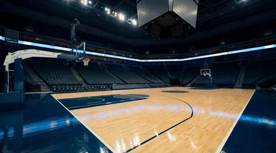 Empty Professional Basketball Arena Court
