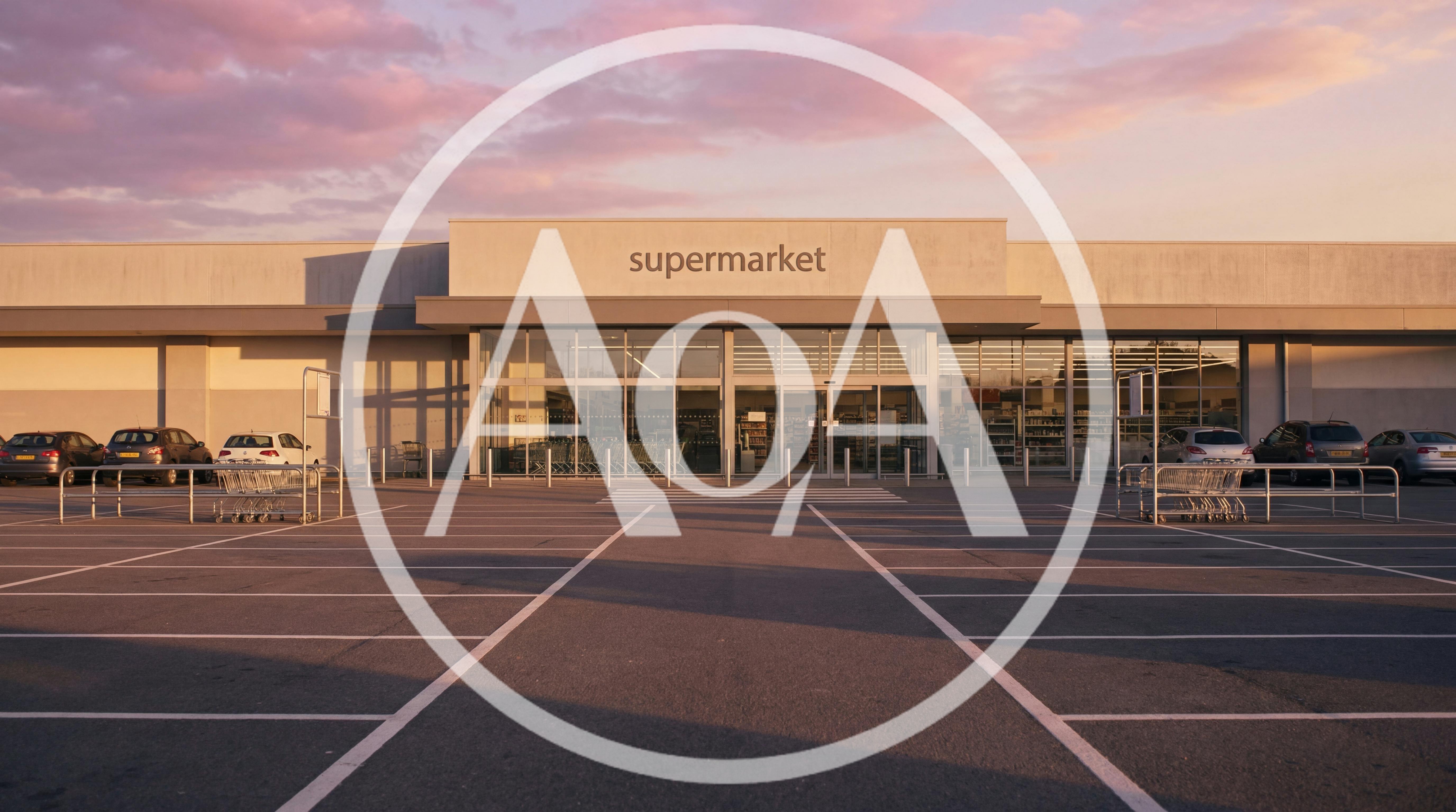 Exterior View Of A Supermarket At Sunset