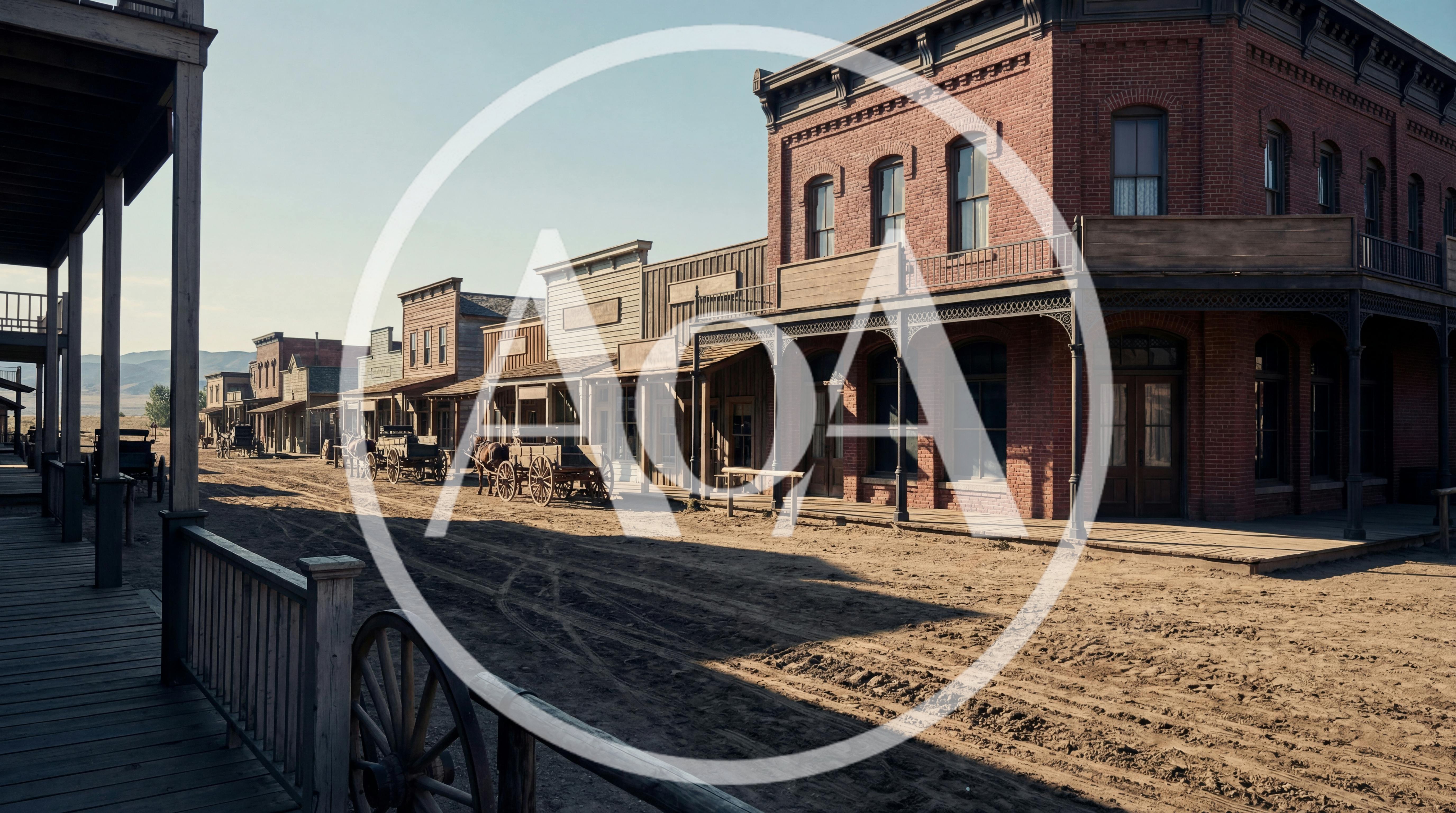 Old West Town Street With Horse Drawn Wagons