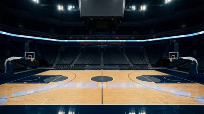 Empty Professional Basketball Arena Court