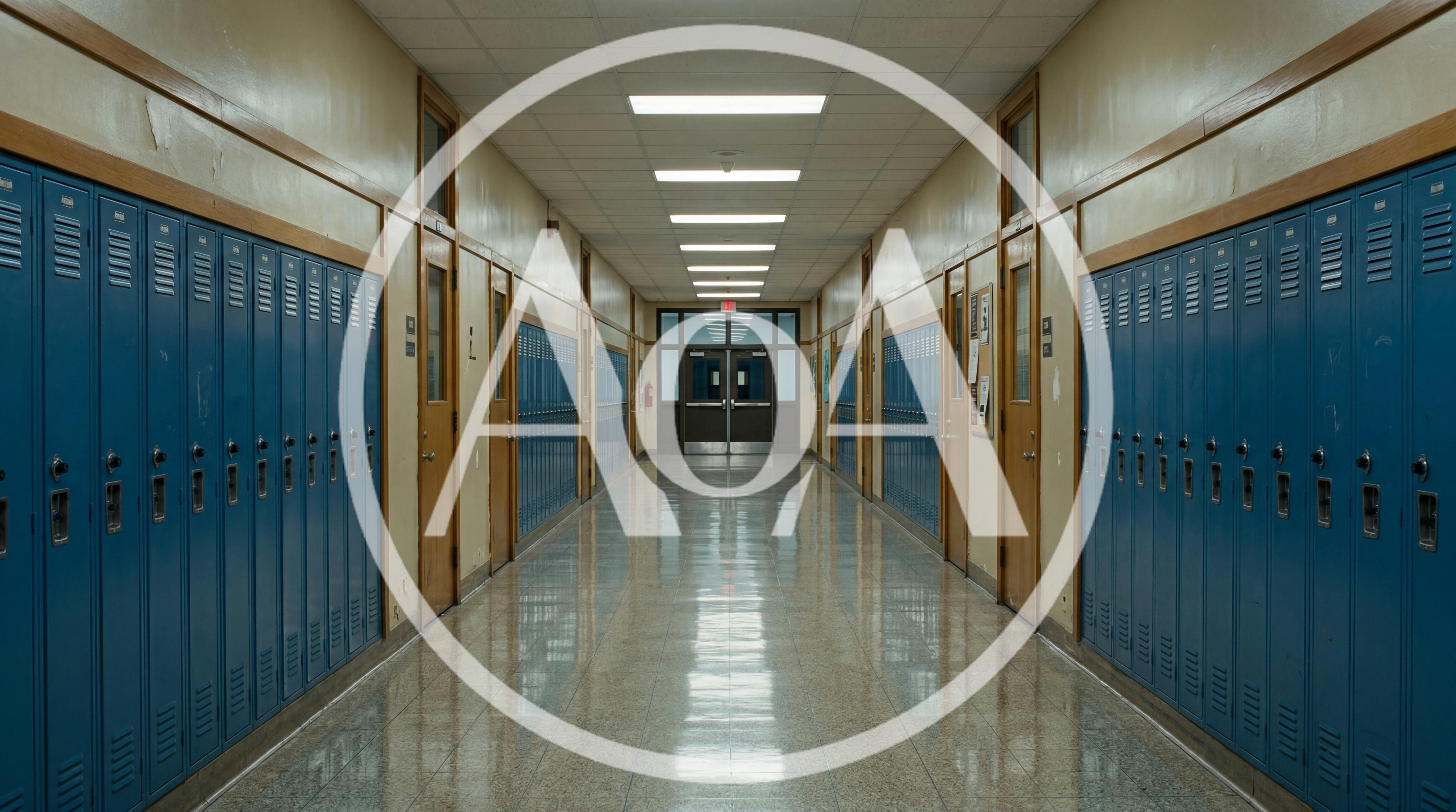 Empty School Hallway With Blue Lockers