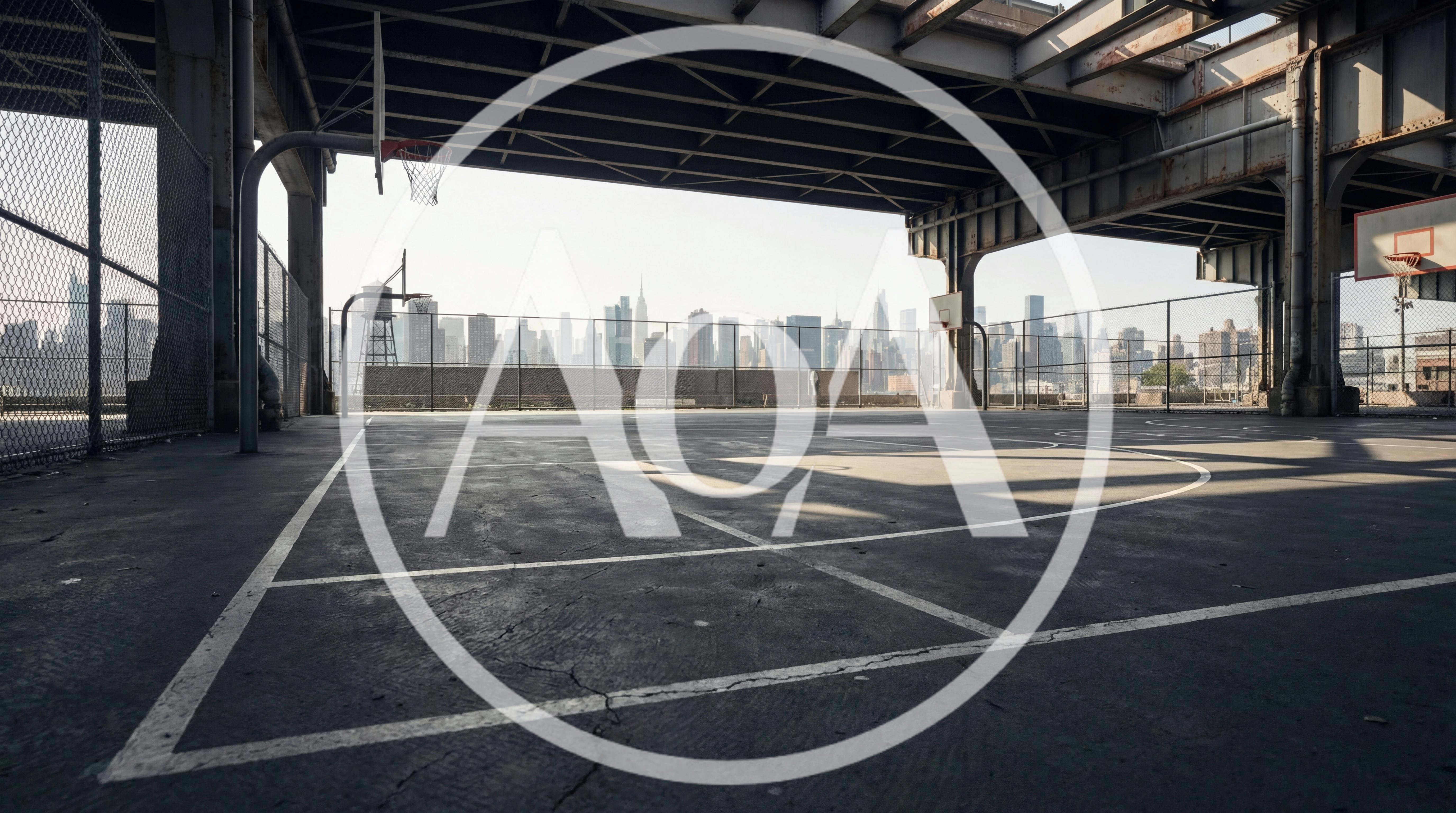 Urban Basketball Court Underneath Elevated Bridge